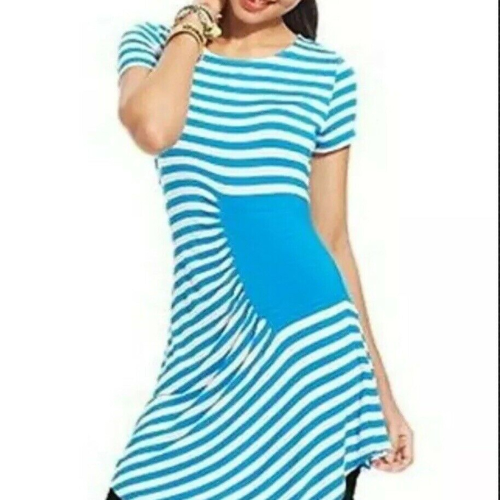 ECI Ruched Striped Asymmetrical Hem Top